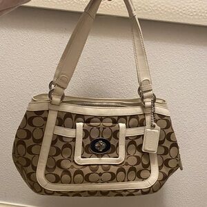 Coach Tan and Cream Shoulder Bag